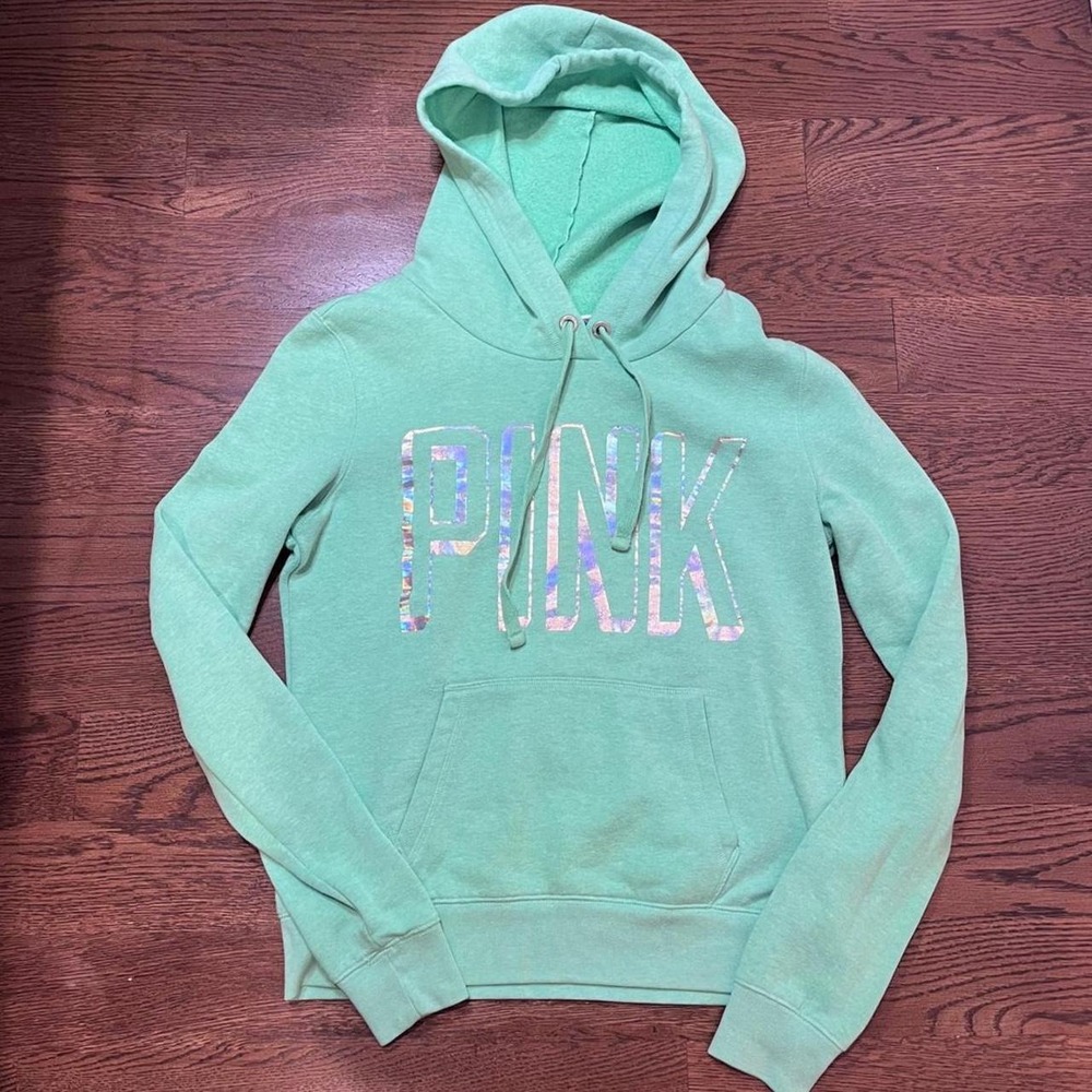 y2k victoria's secret PINK green graphic hoodie small